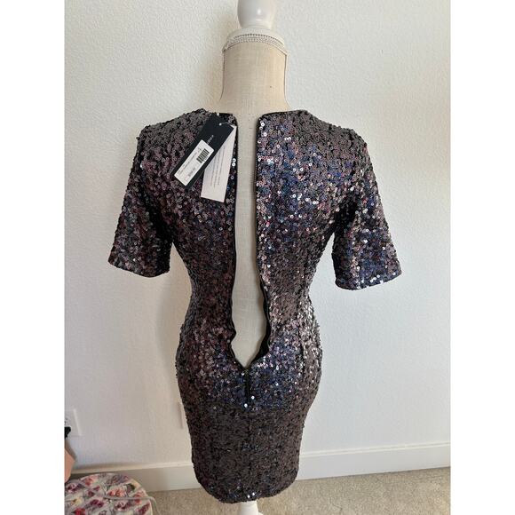 French Connection Lunar Sparkle Faux Wrap Mini Dress in Charcoal - 4 - Picture 7 of 8